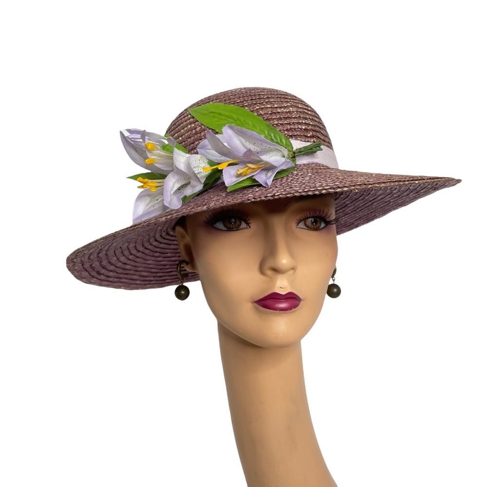 Floppy Hat Ribbon Silk Flower Plastic Straw